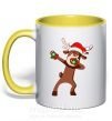 Чашка з кольоровою ручкою Dabbing Christmas deer Сонячно жовтий фото