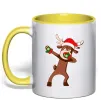 Чашка з кольоровою ручкою Dabbing Christmas deer Сонячно жовтий фото