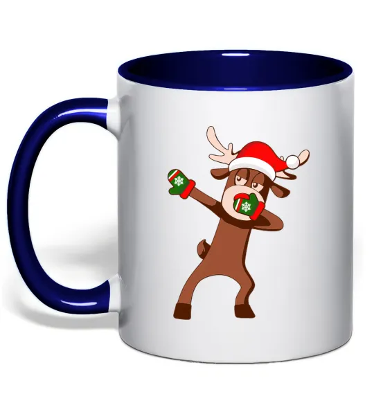 Чашка з кольоровою ручкою Dabbing Christmas deer Глибокий темно-синій фото