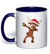 Чашка з кольоровою ручкою Dabbing Christmas deer Глибокий темно-синій фото