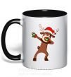 Чашка з кольоровою ручкою Dabbing Christmas deer Чорний фото