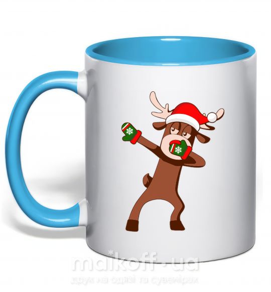 Чашка с цветной ручкой Dabbing Christmas deer Голубой фото