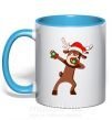 Чашка з кольоровою ручкою Dabbing Christmas deer Блакитний фото