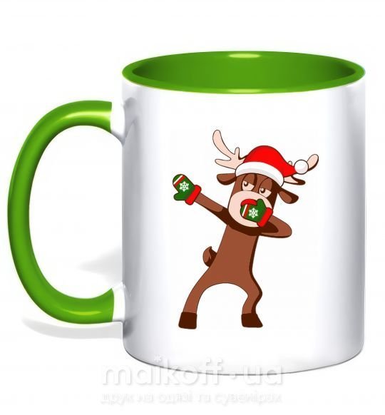 Чашка з кольоровою ручкою Dabbing Christmas deer Зелений фото