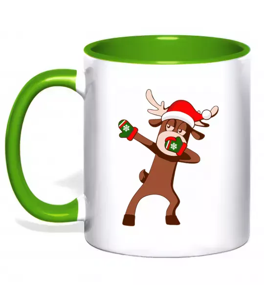 Чашка з кольоровою ручкою Dabbing Christmas deer Зелений фото