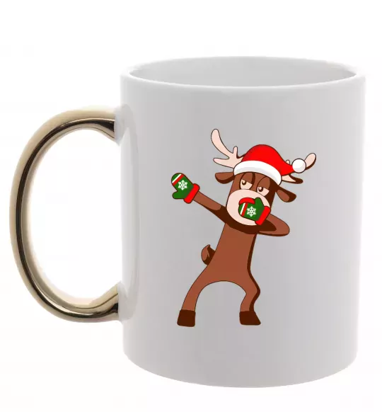 Чашка з кольоровою ручкою Dabbing Christmas deer Золото фото