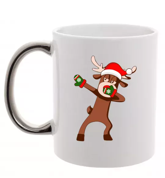 Чашка з кольоровою ручкою Dabbing Christmas deer Срібло фото