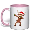 Чашка з кольоровою ручкою Dabbing Christmas deer Ніжно рожевий фото