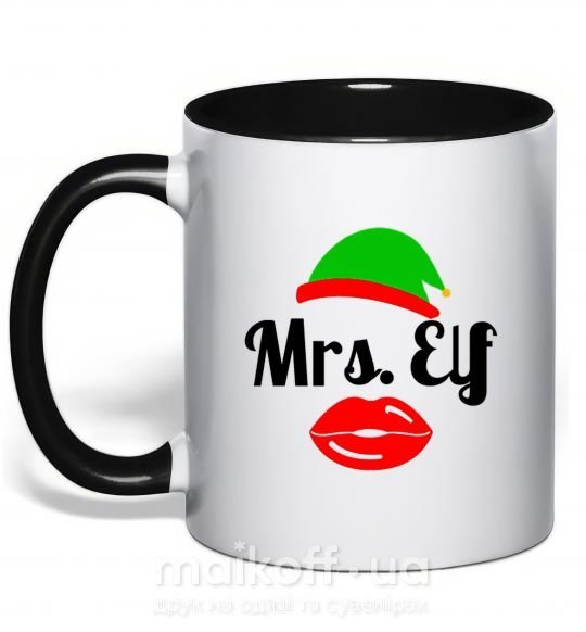 Чашка с цветной ручкой Mrs. Elf Черный фото