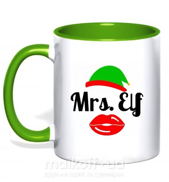 Чашка з кольоровою ручкою Mrs. Elf Зелений фото