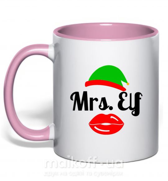 Чашка з кольоровою ручкою Mrs. Elf Ніжно рожевий фото