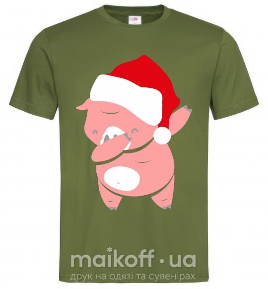 Мужская футболка Dabbing christmas pig Оливковый фото