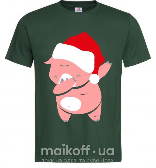 Мужская футболка Dabbing christmas pig Темно-зеленый фото