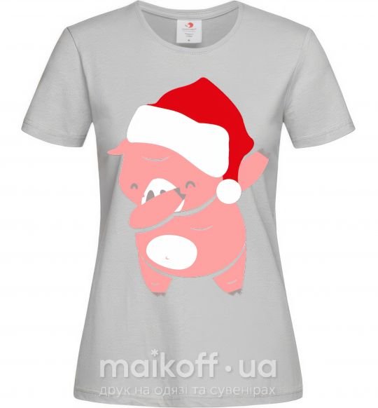 Жіноча футболка Dabbing christmas pig Сірий фото
