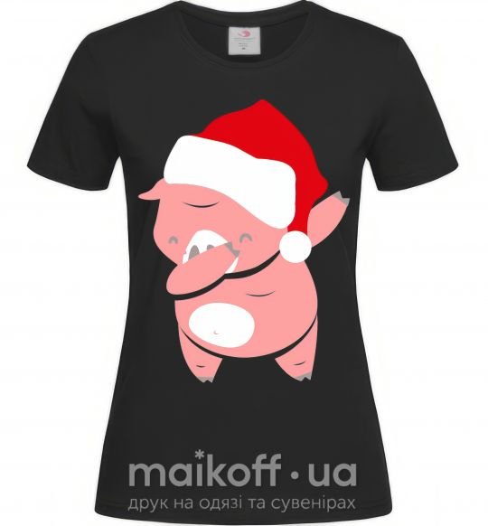 Жіноча футболка Dabbing christmas pig Чорний фото