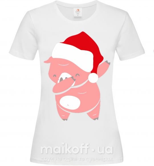 Жіноча футболка Dabbing christmas pig Білий фото
