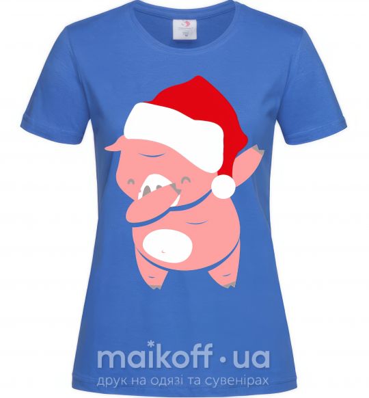 Жіноча футболка Dabbing christmas pig Яскраво-синій фото