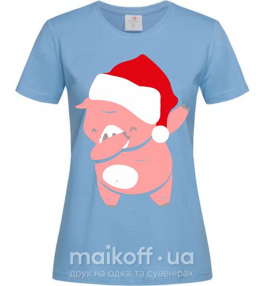 Жіноча футболка Dabbing christmas pig Блакитний фото
