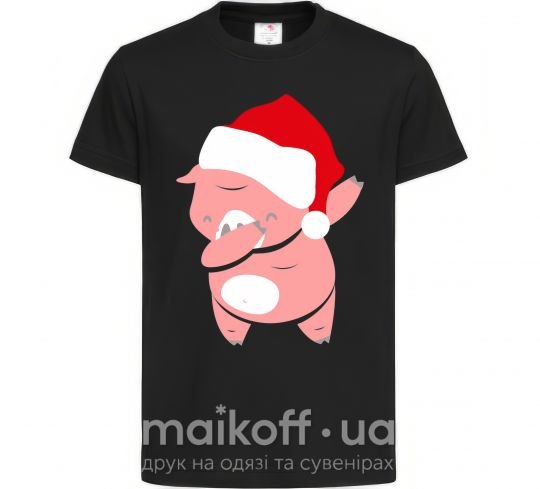 Дитяча футболка Dabbing christmas pig Чорний фото
