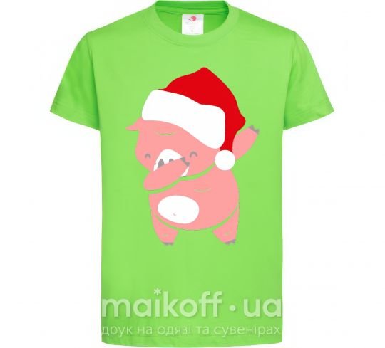 Детская футболка Dabbing christmas pig Лаймовый фото