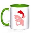 Чашка з кольоровою ручкою Dabbing christmas pig Зелений фото