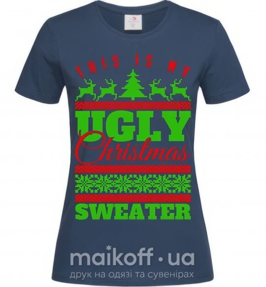 Женская футболка Ugly Christmas sweater Темно-синий фото