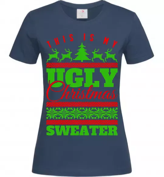 Жіноча футболка Ugly Christmas sweater Темно-синій фото