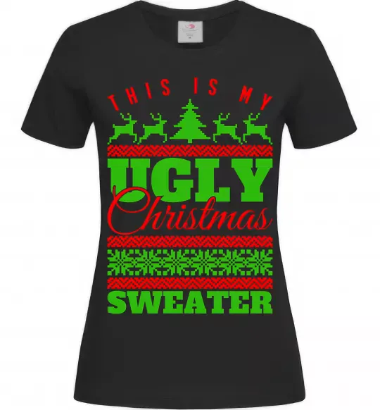 Жіноча футболка Ugly Christmas sweater Чорний фото