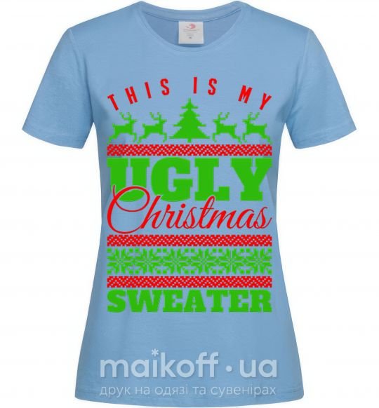Жіноча футболка Ugly Christmas sweater Блакитний фото