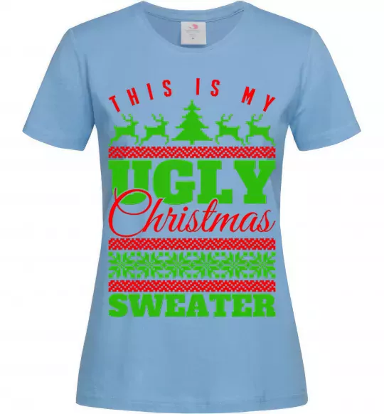 Жіноча футболка Ugly Christmas sweater Блакитний фото