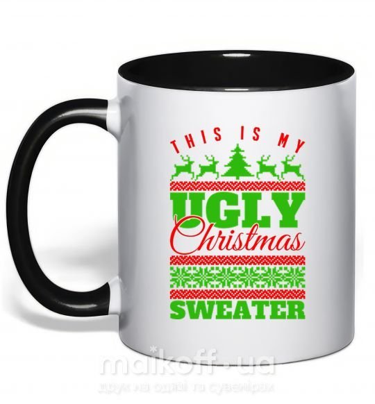 Чашка з кольоровою ручкою Ugly Christmas sweater Чорний фото