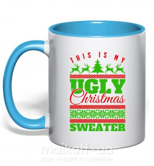 Чашка с цветной ручкой Ugly Christmas sweater Голубой фото