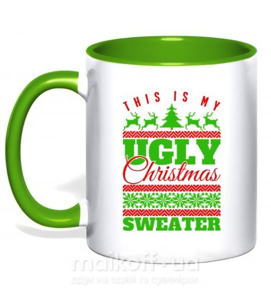Чашка с цветной ручкой Ugly Christmas sweater Зеленый фото