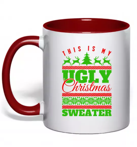 Чашка з кольоровою ручкою Ugly Christmas sweater Червоний фото