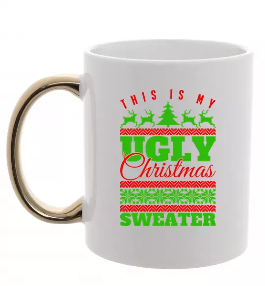 Чашка з кольоровою ручкою Ugly Christmas sweater Золото фото