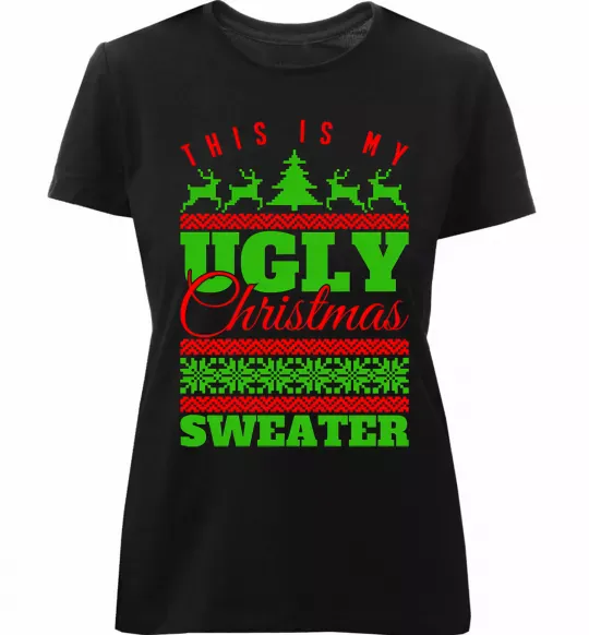 Женская премиум футболка Ugly Christmas sweater Черный фото