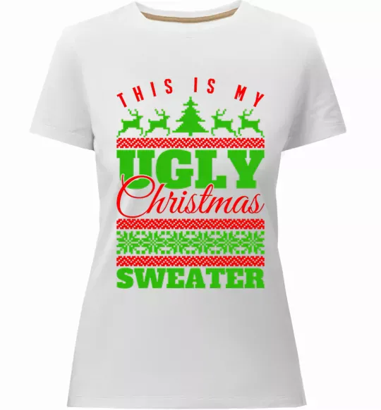 Женская премиум футболка Ugly Christmas sweater Белый фото