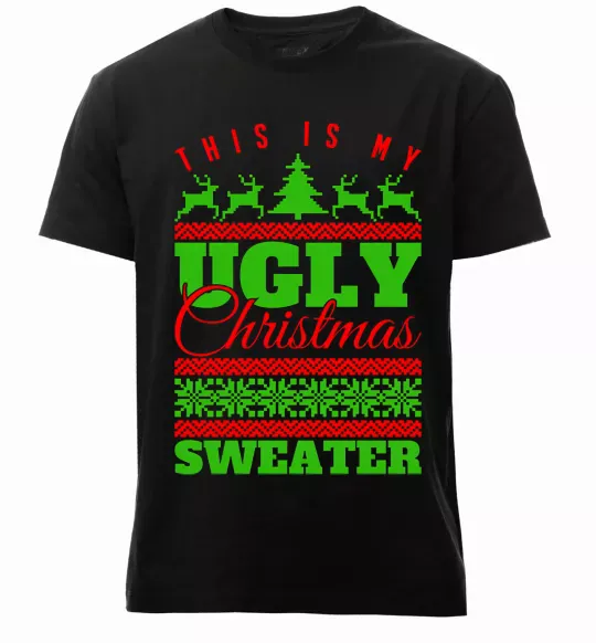 Чоловіча преміум футболка Ugly Christmas sweater Чорний фото