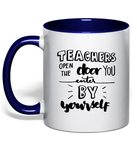 Чашка с цветной ручкой Teachers open door Глубокий темно-синий фото