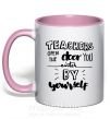 Чашка з кольоровою ручкою Teachers open door Ніжно рожевий фото