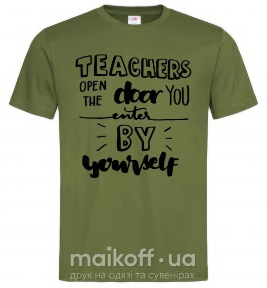 Мужская футболка Teachers open door Оливковый фото