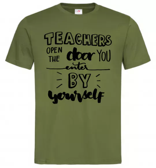 Мужская футболка Teachers open door Оливковый фото