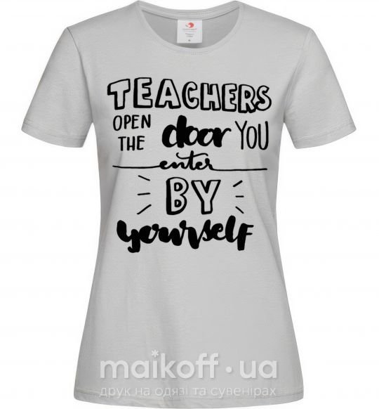 Жіноча футболка Teachers open door Сірий фото