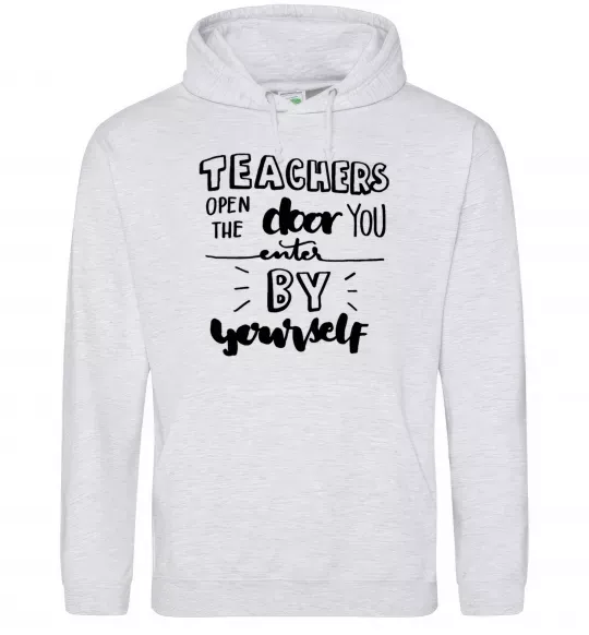 Мужская толстовка (худи) Teachers open door Серый меланж фото
