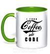 Чашка з кольоровою ручкою I turn coffee into code Зелений фото