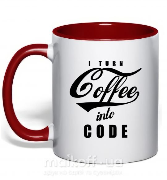 Чашка з кольоровою ручкою I turn coffee into code Червоний фото