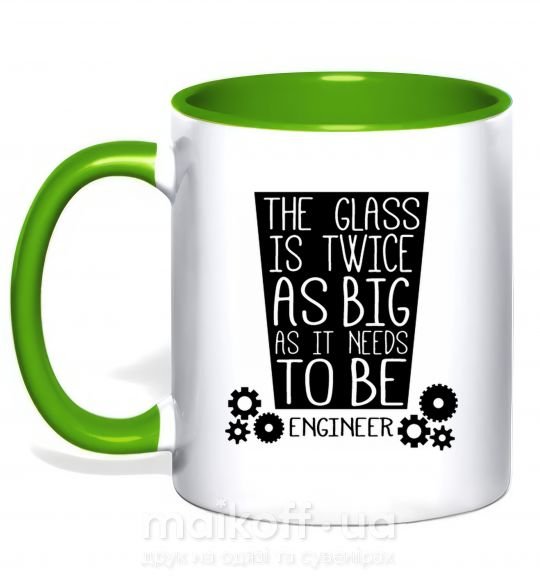 Чашка з кольоровою ручкою The glass is twice as big as it needs to be Зелений фото
