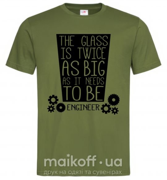 Чоловіча футболка The glass is twice as big as it needs to be Оливковий фото
