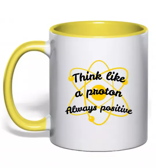 Чашка з кольоровою ручкою Think like a proton Сонячно жовтий фото