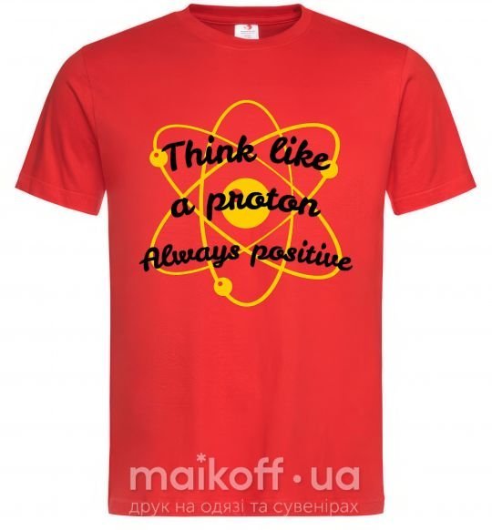 Мужская футболка Think like a proton Красный фото